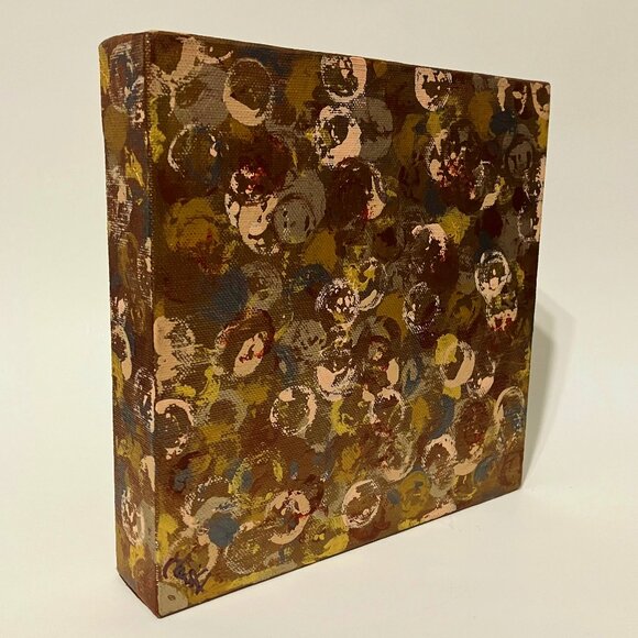 Metallic Dots Abstract Wall Art Work Original Painting 8" Square Artist Signed - Picture 2 of 10